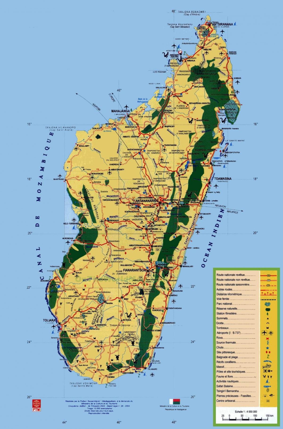 Madagaskara tūrisma objektiem kartē