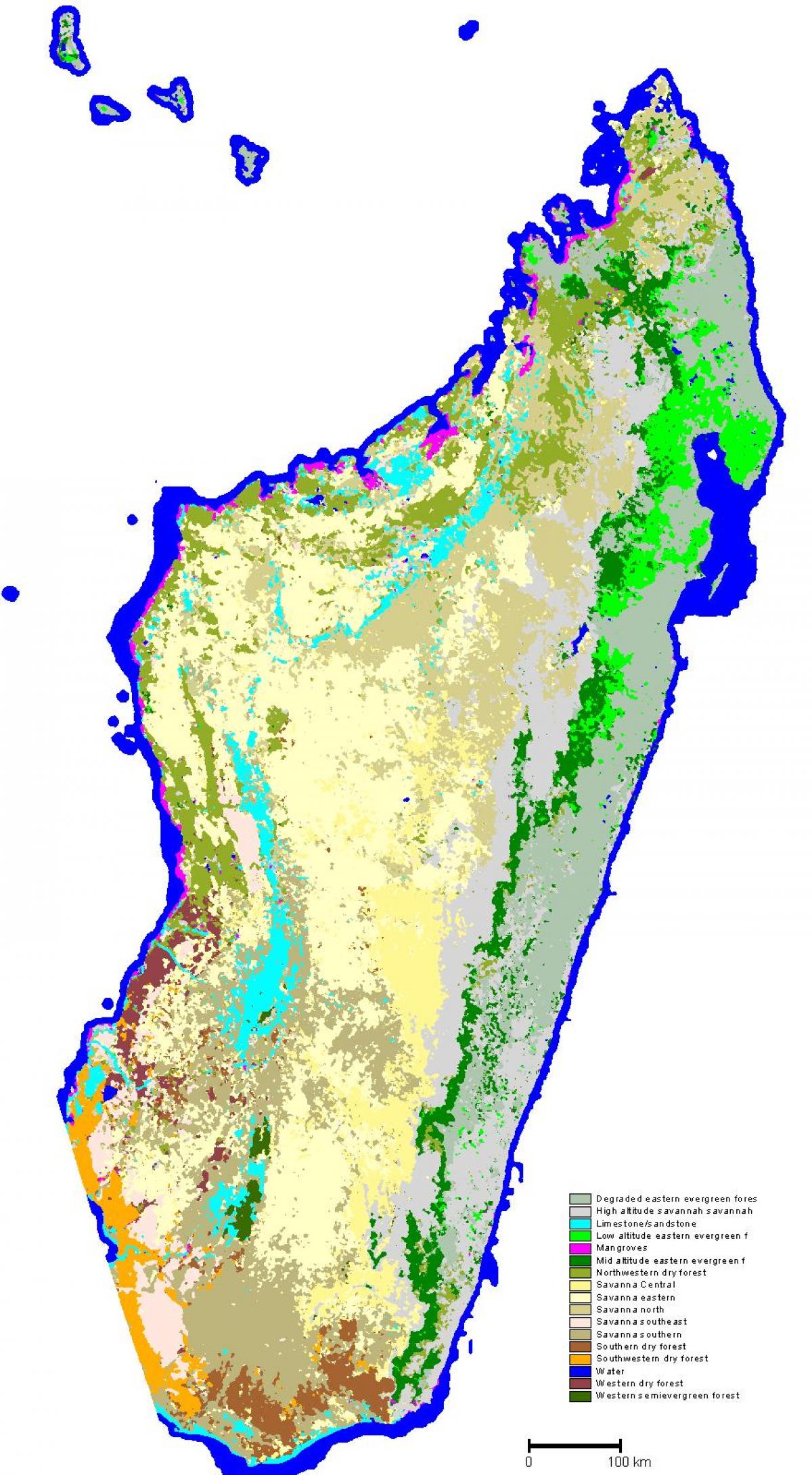 kartes Madagaskaras veģetācijas