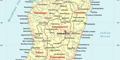 Madagaskara kartē ar pilsētām