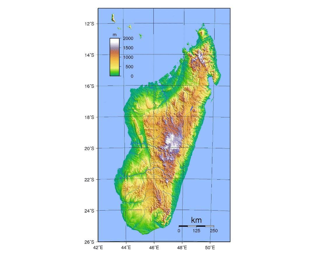 kartes Madagaskaras pacēlums