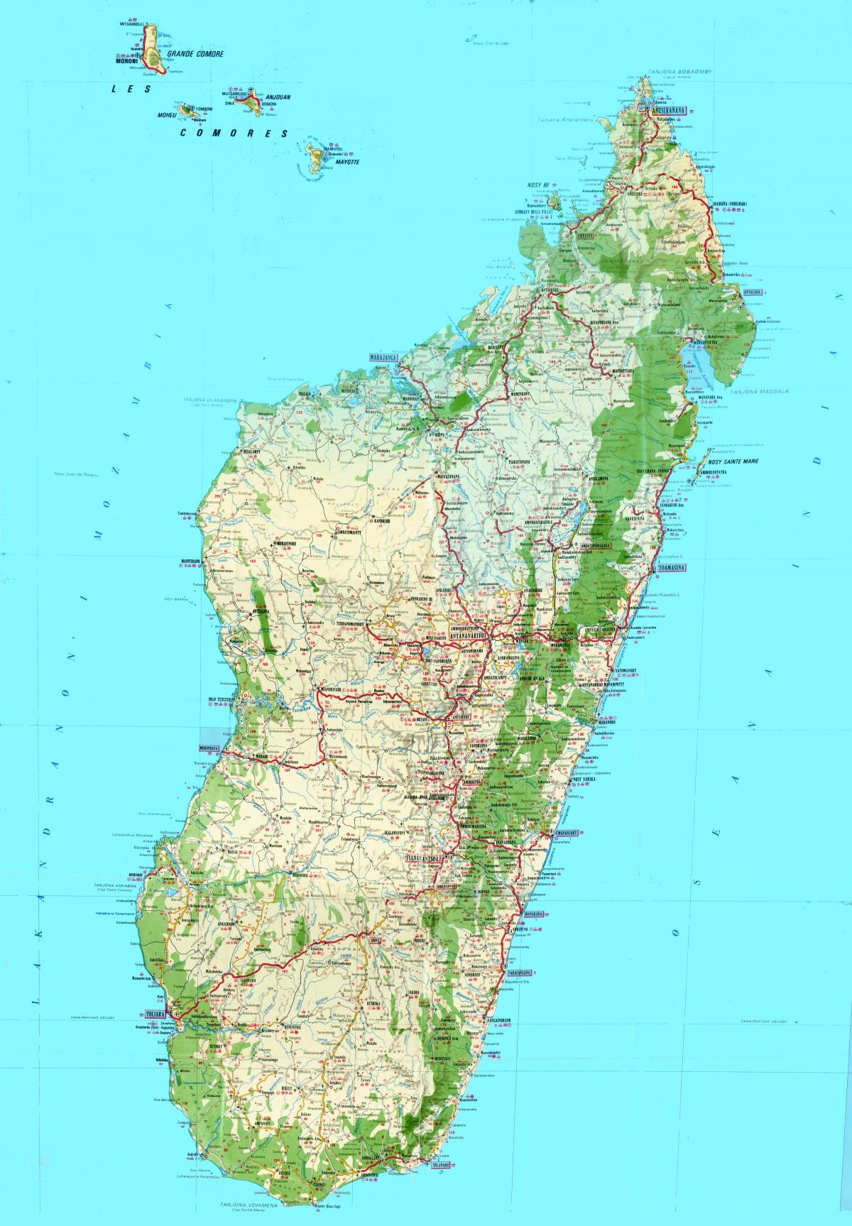 kartes Madagaskaras topogrāfiskās