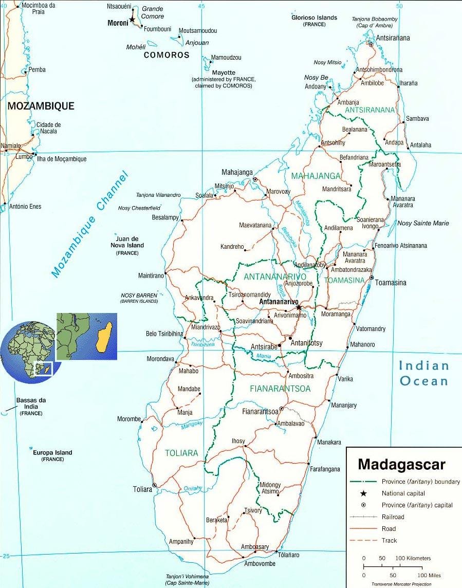 kartes Madagaskaras upes