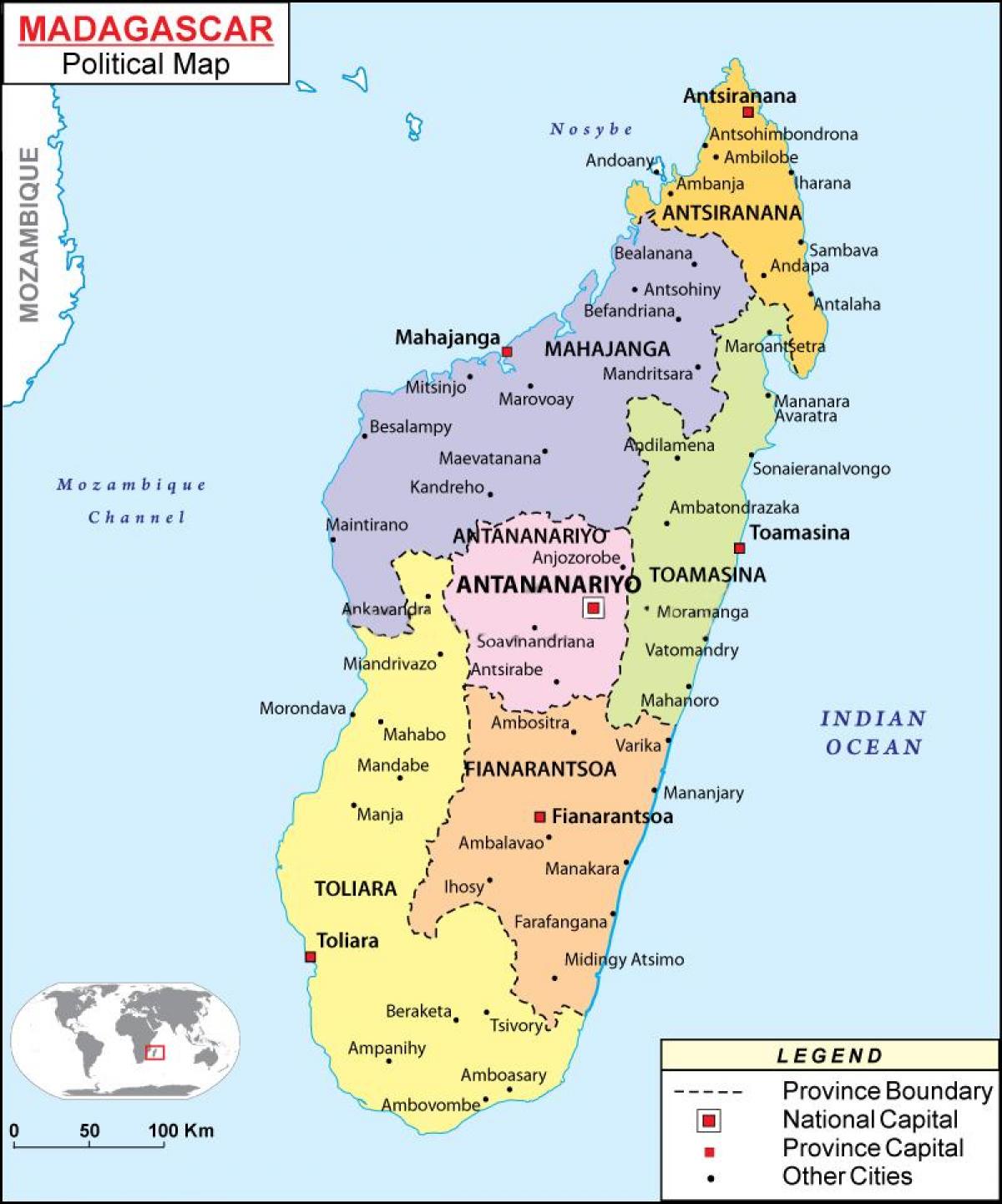 karte politiskā karte, Madagaskaras