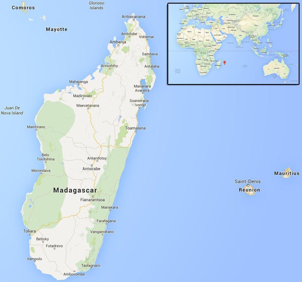 karte salas netālu no Madagaskaras
