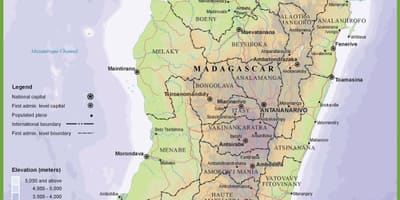 Kartes fiziskās karte Madagaskara