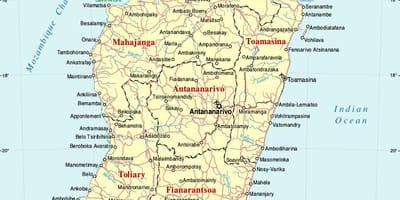 Madagaskara kartē ar pilsētām